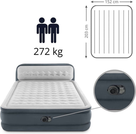 Intex queen ultra plys sengegavl luftseng med indbygget pumpe - 203x152x46cm