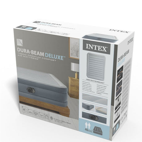 Intex 64824nd queen trend premium komfort 2-personers luftmadras 203x152x46 cm + indbygget pumpe grå
