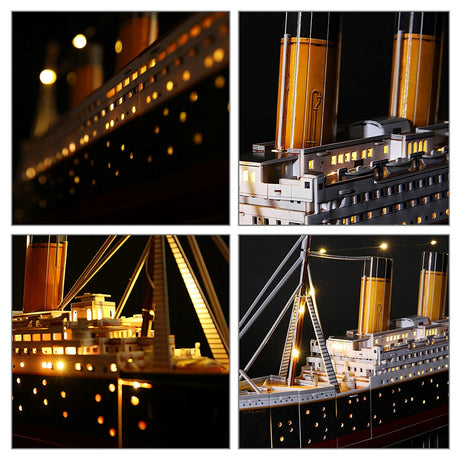 Cubic sjovt 3D puslespil Titanic med LED-belysning - 266 stk.