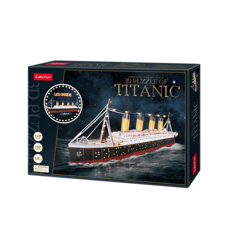 Cubic sjovt 3D puslespil Titanic med LED-belysning - 266 stk.