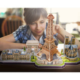 Kubisk sjovt 3D-puslespil City Line Paris med LED-belysning, 115 brikker.