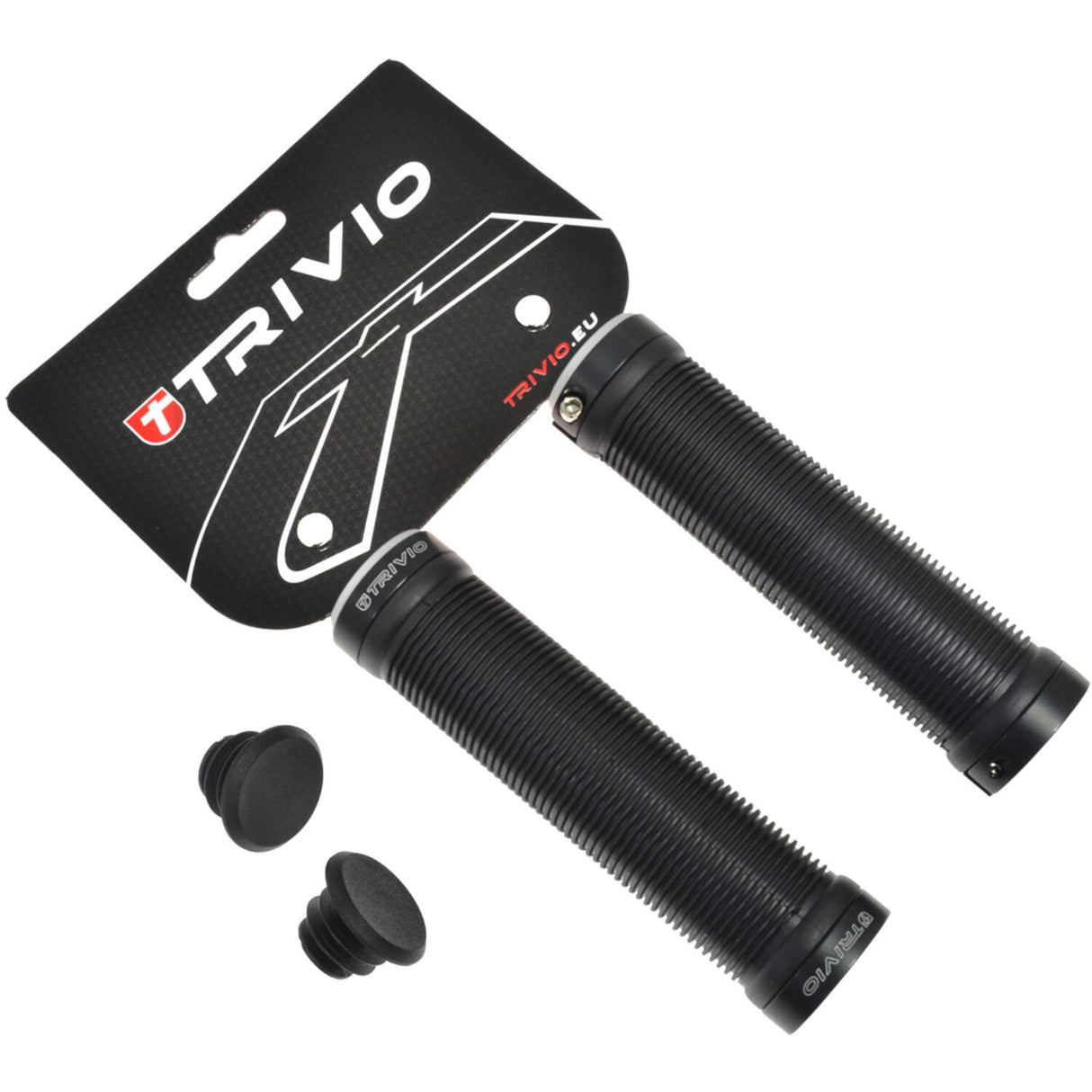 Trivio - cykelhåndtag ribbet greb sort + lock-on sort