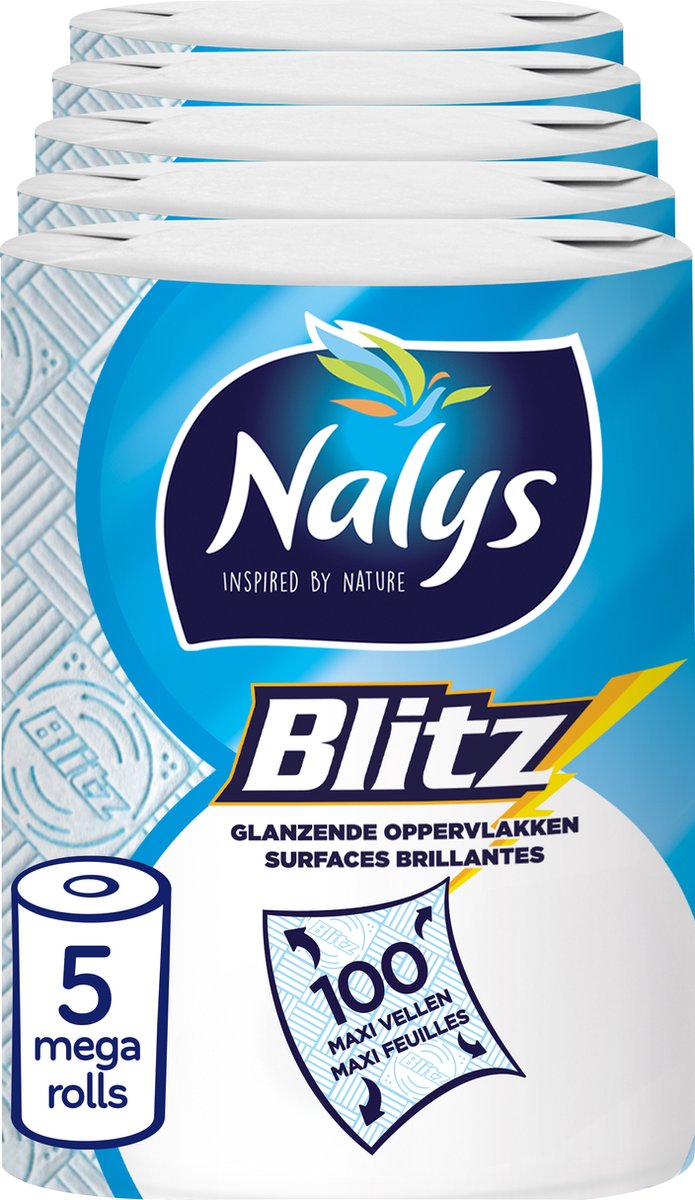 Nalys blitz køkkenpapir - 5 mega ruller - 3 lag - værdipakke - papiremballage