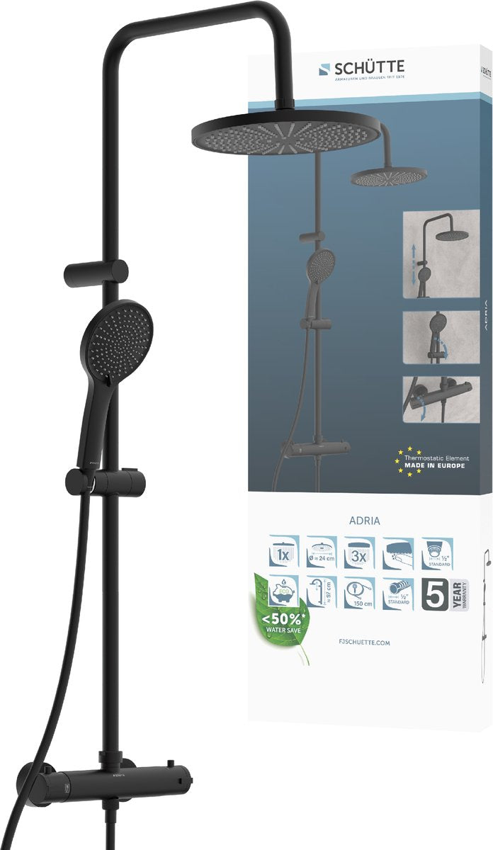 Schütte adria brusesystem - regnbruser - med termostatisk brusehane - matsort