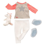 Outfit pyjamas til dukker 45cm - enhjørning