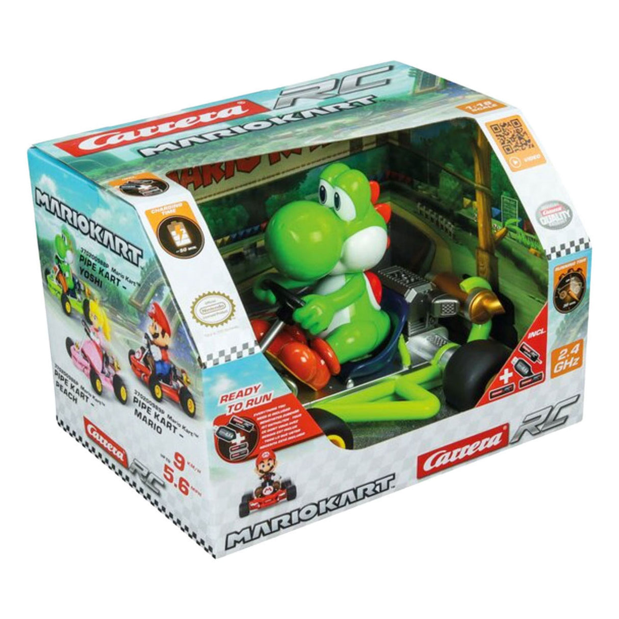 Carrera rc mario pipe kart bilvæddeløb yoshi - 1:18