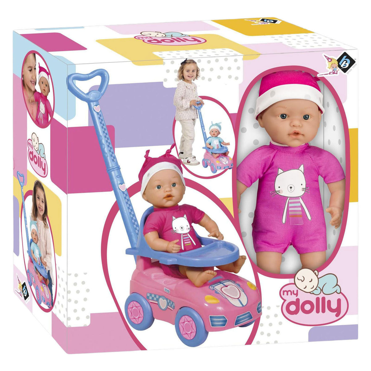 Dolly babydukke med gåbil - 37cm