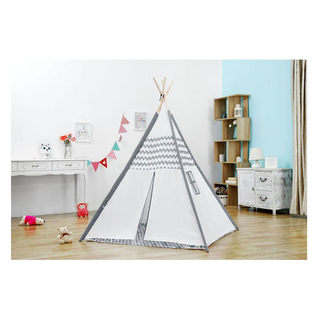 Tipi met houten stokken en vloerkleed - 120x120x150cm