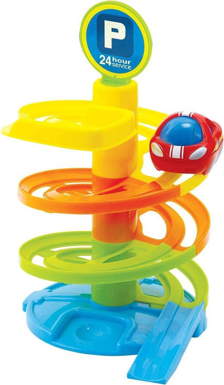 Playgo min første bilbane - parkeringshus med bil - hånd-øje koordination