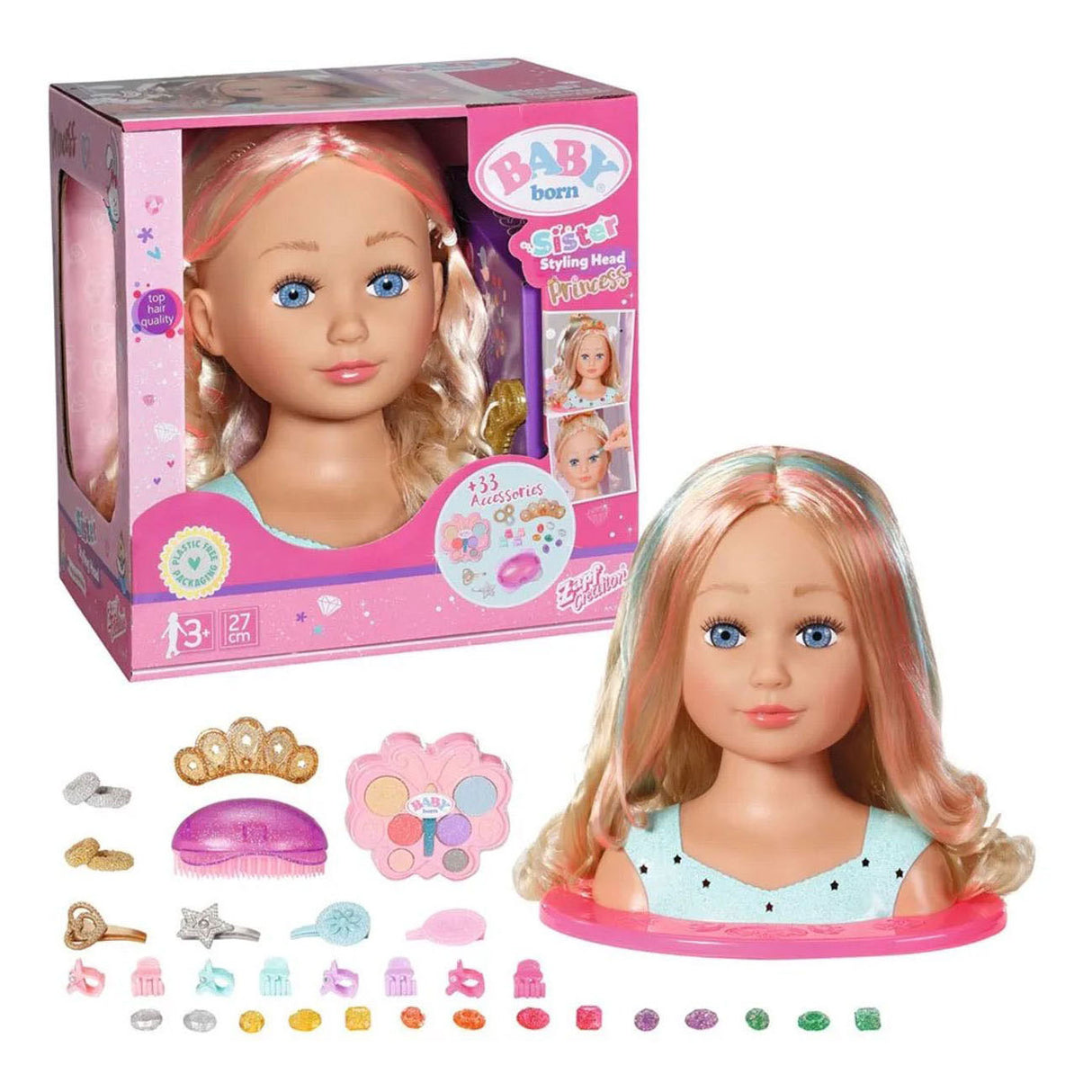 Zapf creation baby born styling make-up og hovedprinsesse - 27 cm