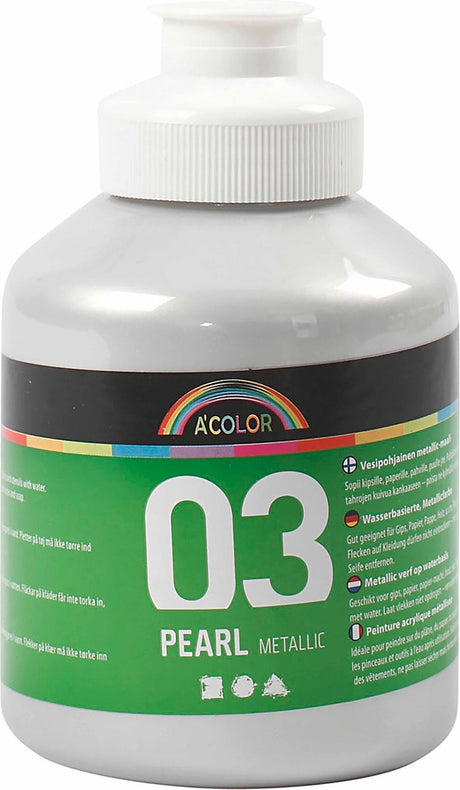 A-farvet akrylmaling metallic, metallic, sølv, 500 ml 1 flaske