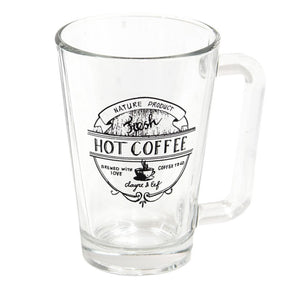 Clayre eef gennemsigtigt glaskrus med en sort tekst varm kaffe 11x8x12cm 250ml