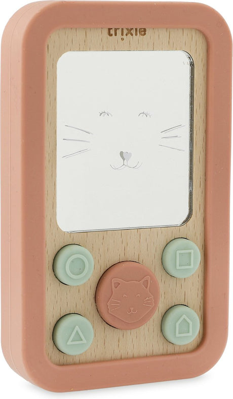 Trixie babytelefon lavet af træ og silikone - mrs. kat - første legetøj til baby - barselsgave - babygave