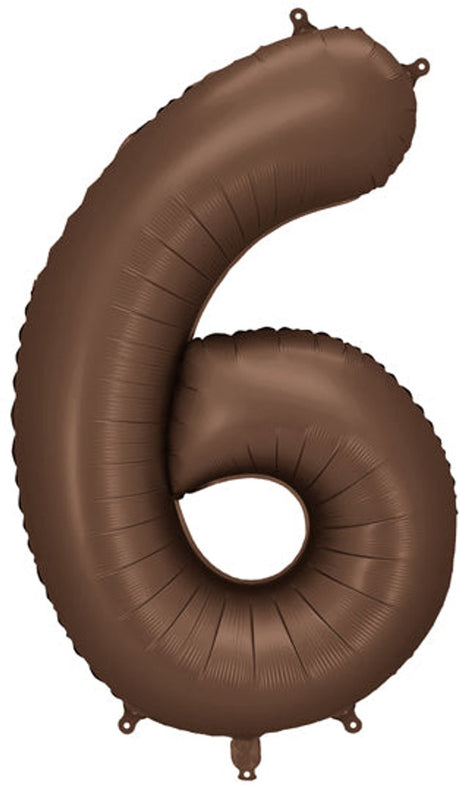 Partydeco folieballon nummer 6 i brun 86cm
