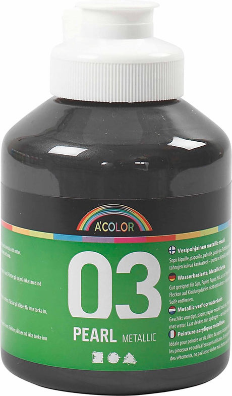 A-farvet metallisk akrylmaling, sort, 03- metallic, 500 ml