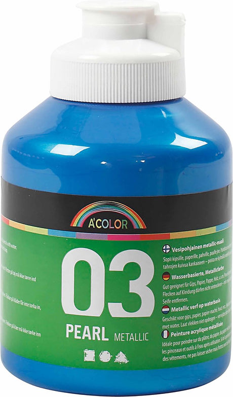 A-farvet akrylmaling metallic, metallic, blå, 500 ml 1 flaske