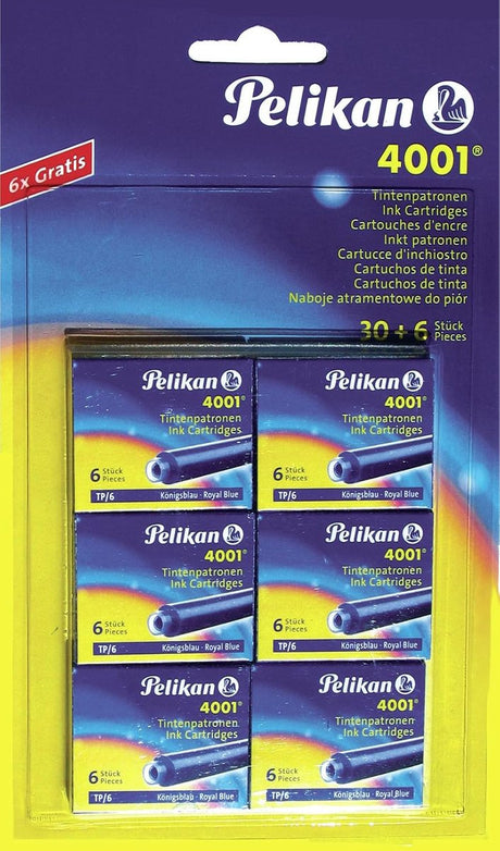 Pelikan standard blækpatroner tp 6 4001 kongeblå, 6 etuier med 6 patroner