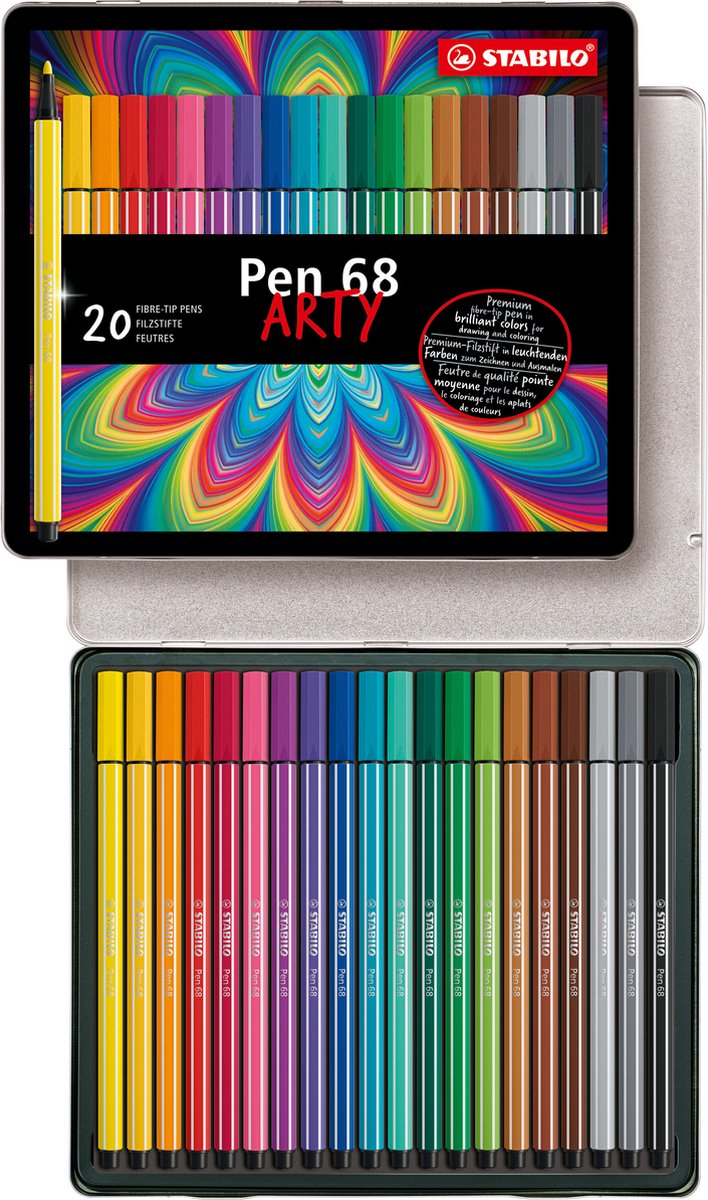 Stabilo pen 68 - tusch - metalæske med 20 stk