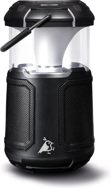 Aqiila soundbird, 3-in-1 dimbare camping lantaarn, bluetooth speaker en powerbank, 2x10w, 360° rgb led lamp, 10000mah, 1x usb-c, 1x usb-a, multifunctionele campinglamp, ipx5 waterdicht