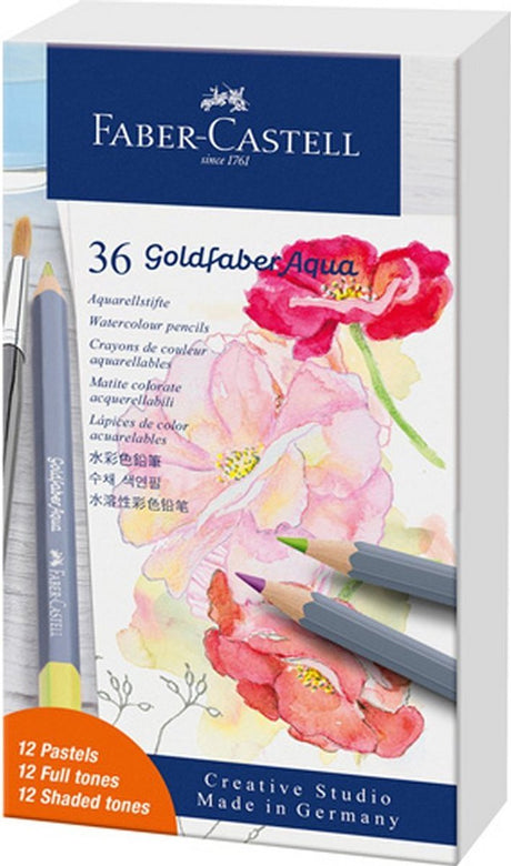 Faber-castell farveblyanter akvarel - guldfaber - blik 36 stykker - pastel + standardfarver - fc-114639