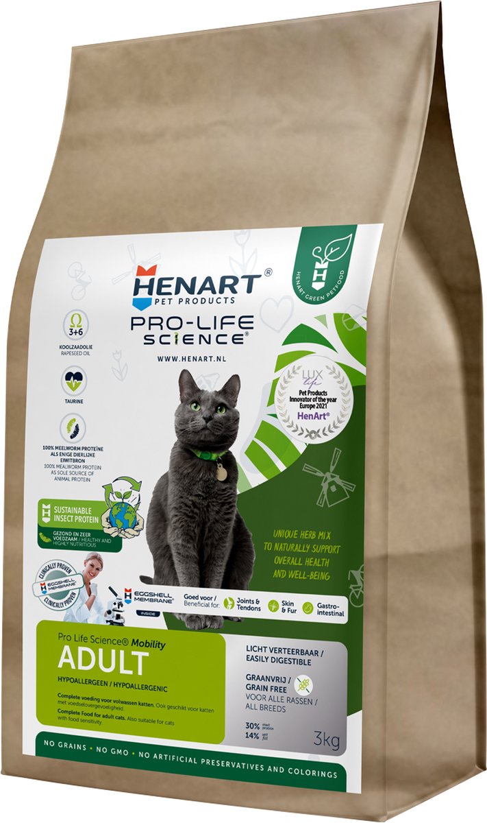 Henart - kattefoder - melorme insekter - hypoallergen - 3 kg