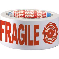 Tesa verpakkingstape fragile 12 m wit, rood