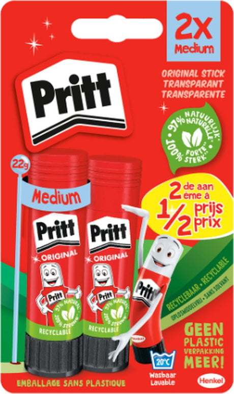 Pritt limstift original duopack � 2 x 22 g � kan vaskes uden opløsningsmidler