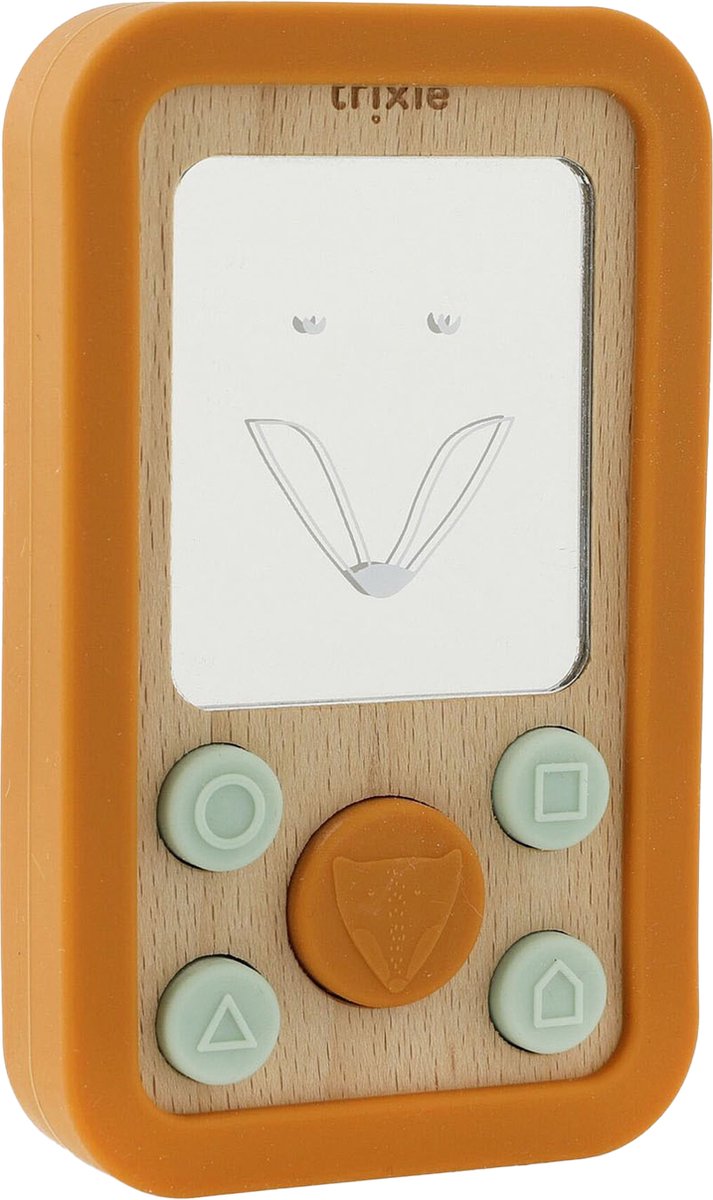 Trixie babytelefon i træ med silikone - mr. ræv - første legetøj til baby - barselsgave - baby