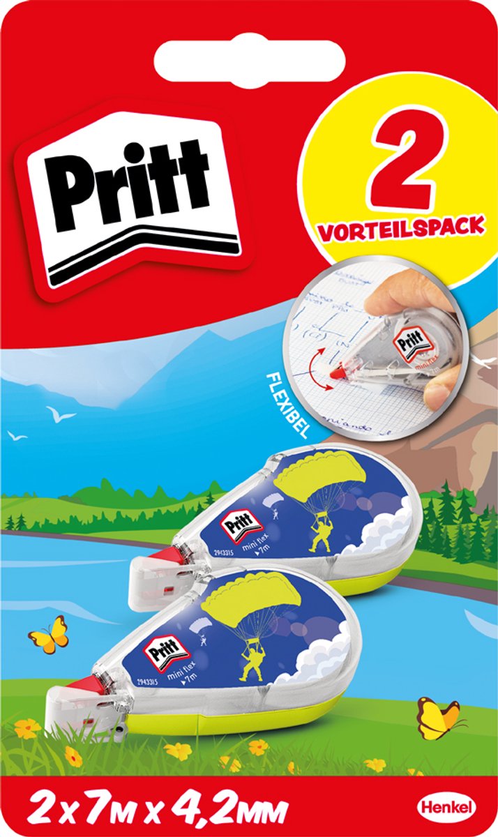 Pritt korrektionsrulle mini flex, 4,2 mm x 7 m, 2 stk