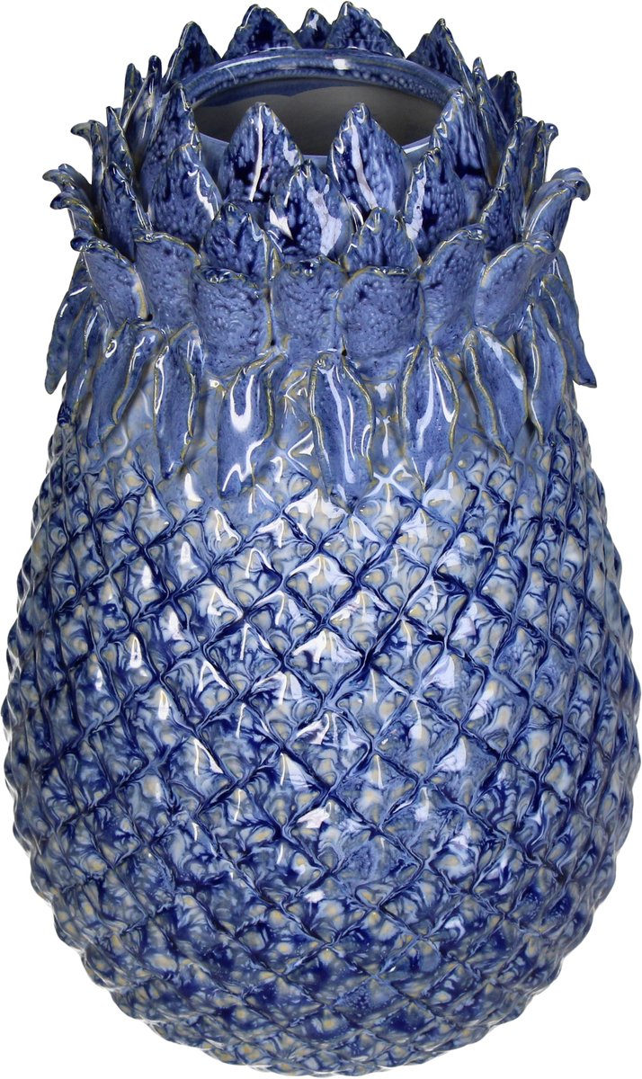 Hd collection vaas aardewerk blauw 19x19x29,5cm
