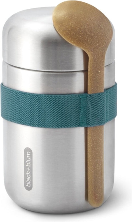 Sort blum sort+blum rustfrit stål termokande madbeholder - 400ml - blå