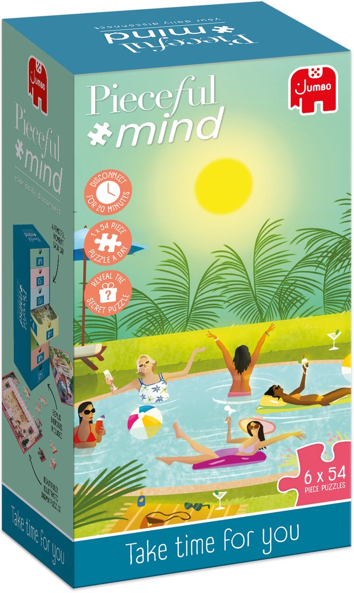 Jumbo pieceful mind - take time for you - legpuzzel - 6 puzzels van 54 stukjes - mindfulness oefening - ontspanning cadeau - vanaf 14 jaar