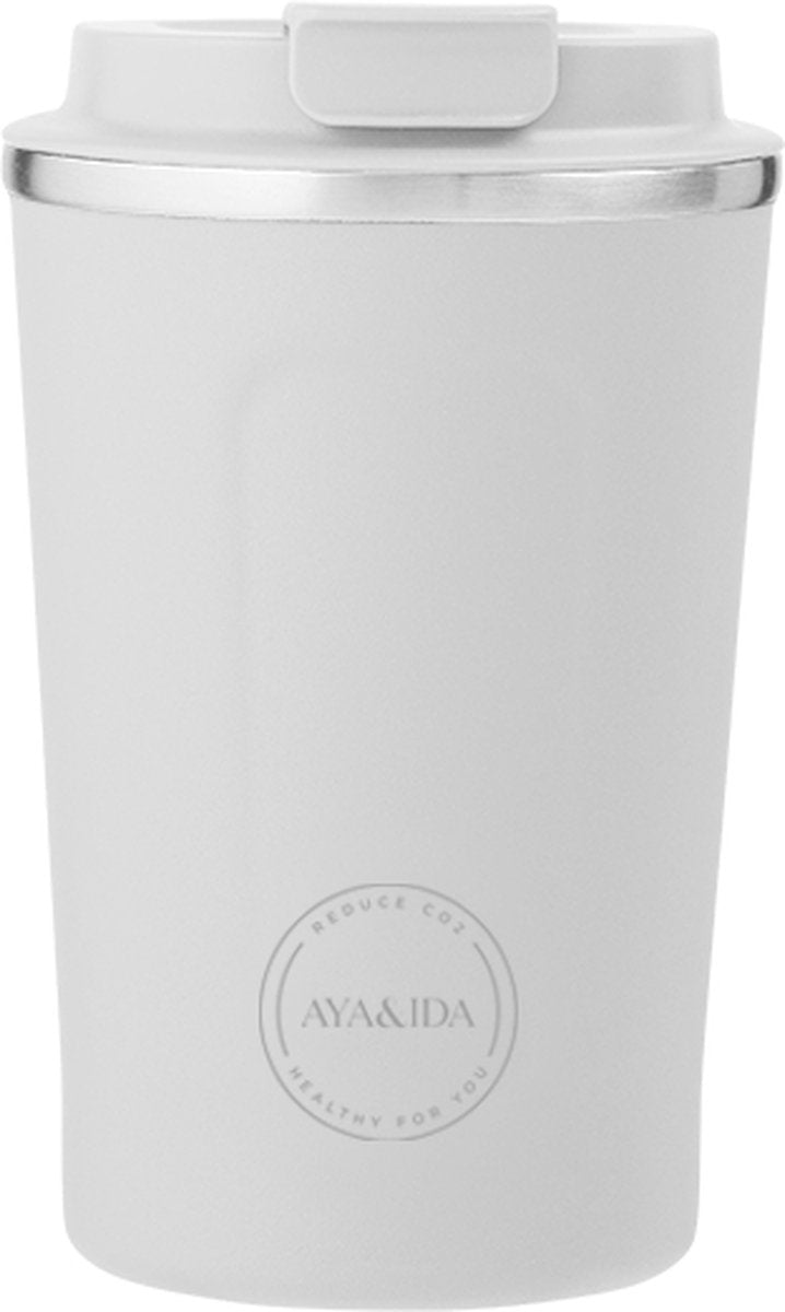 Aya ida aya ida - cup2go - termokandekop - kaffekop - coffee to go - rejsekop - tag med - 380ml - vinterhvid