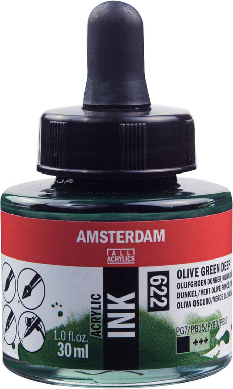Amsterdam acrylic inkt fles 30 ml olijfgroen donker 622