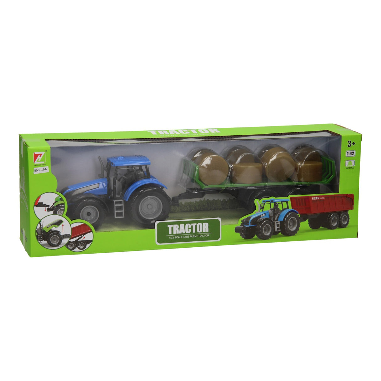 Traktor med ballevogn 1:32