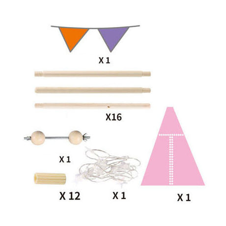 Luksus tipitelt pink med lys, 128cm
