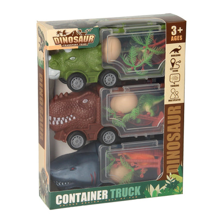 Lastbilsæt dinosaurer og haj, 3 stk.