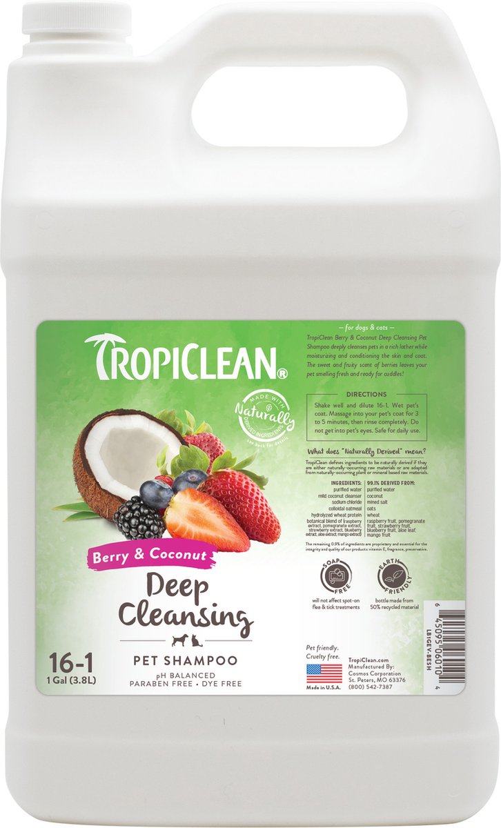 Tropiclean bær og kokos - hundeshampoo - dyb rengøring - 3,8 l