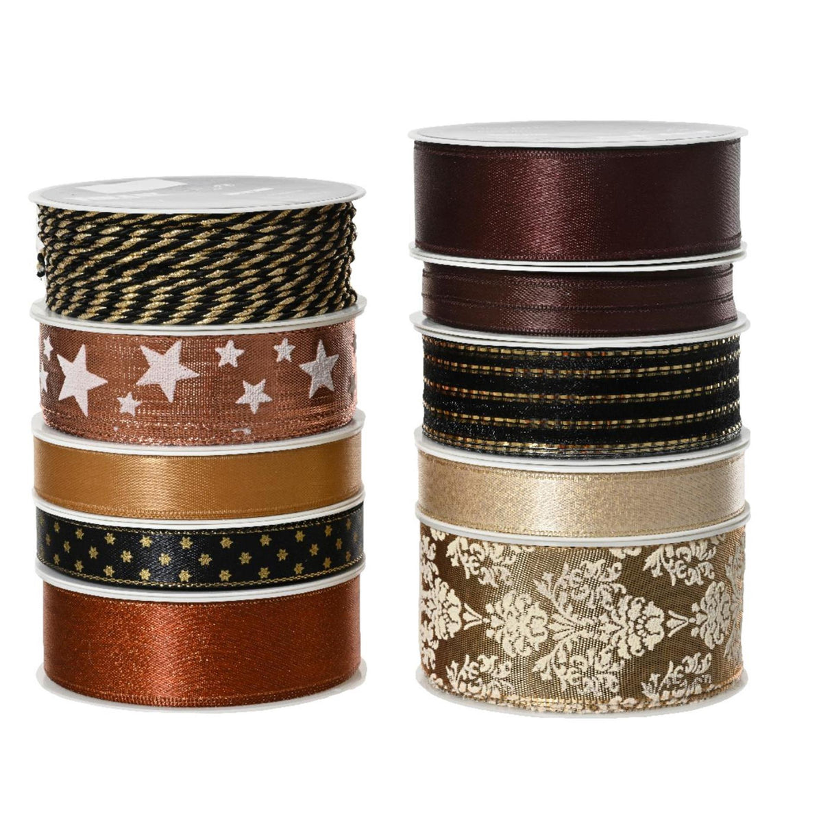 Decoris bånd polyester 10 assorteret sort guld