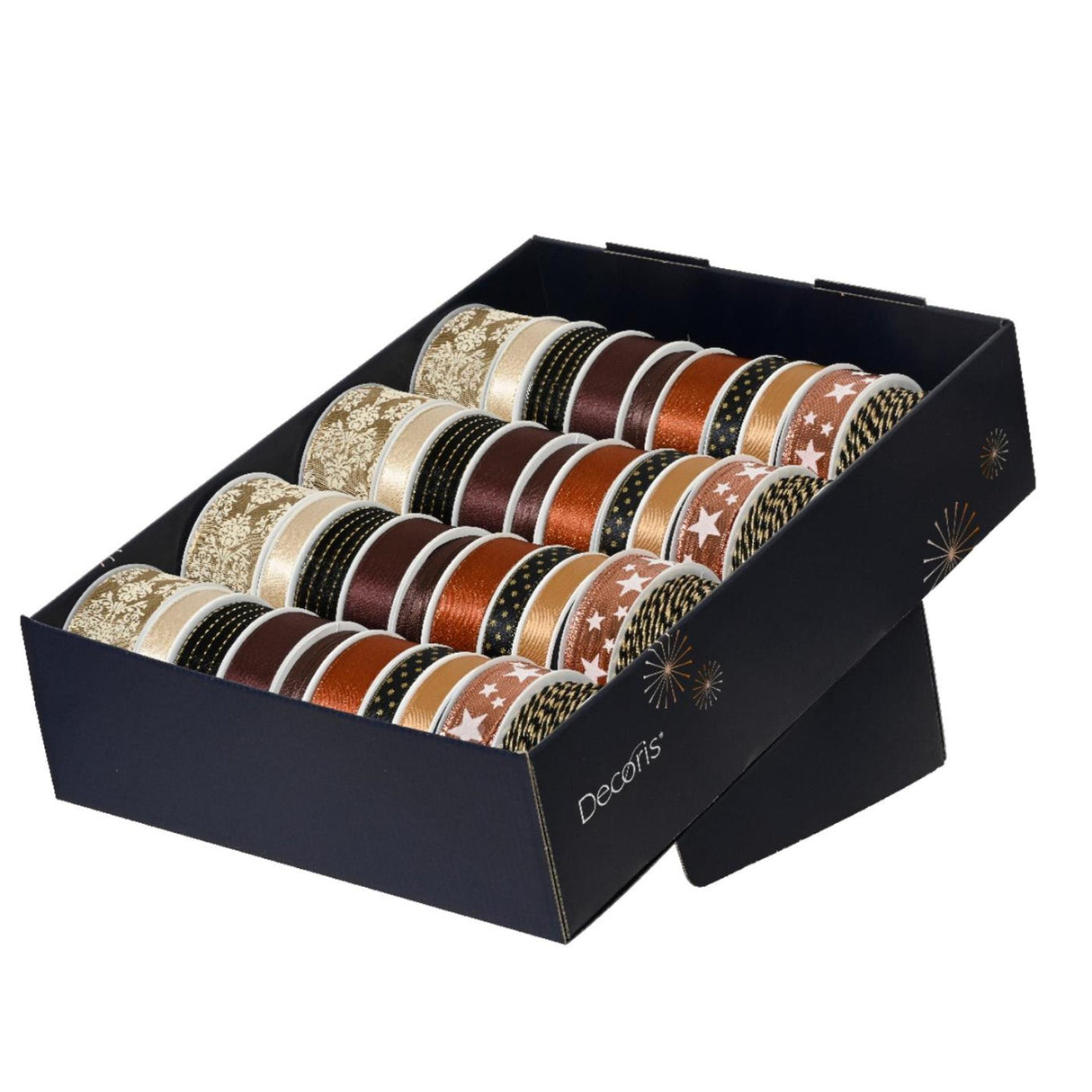 Decoris bånd polyester 10 assorteret sort guld
