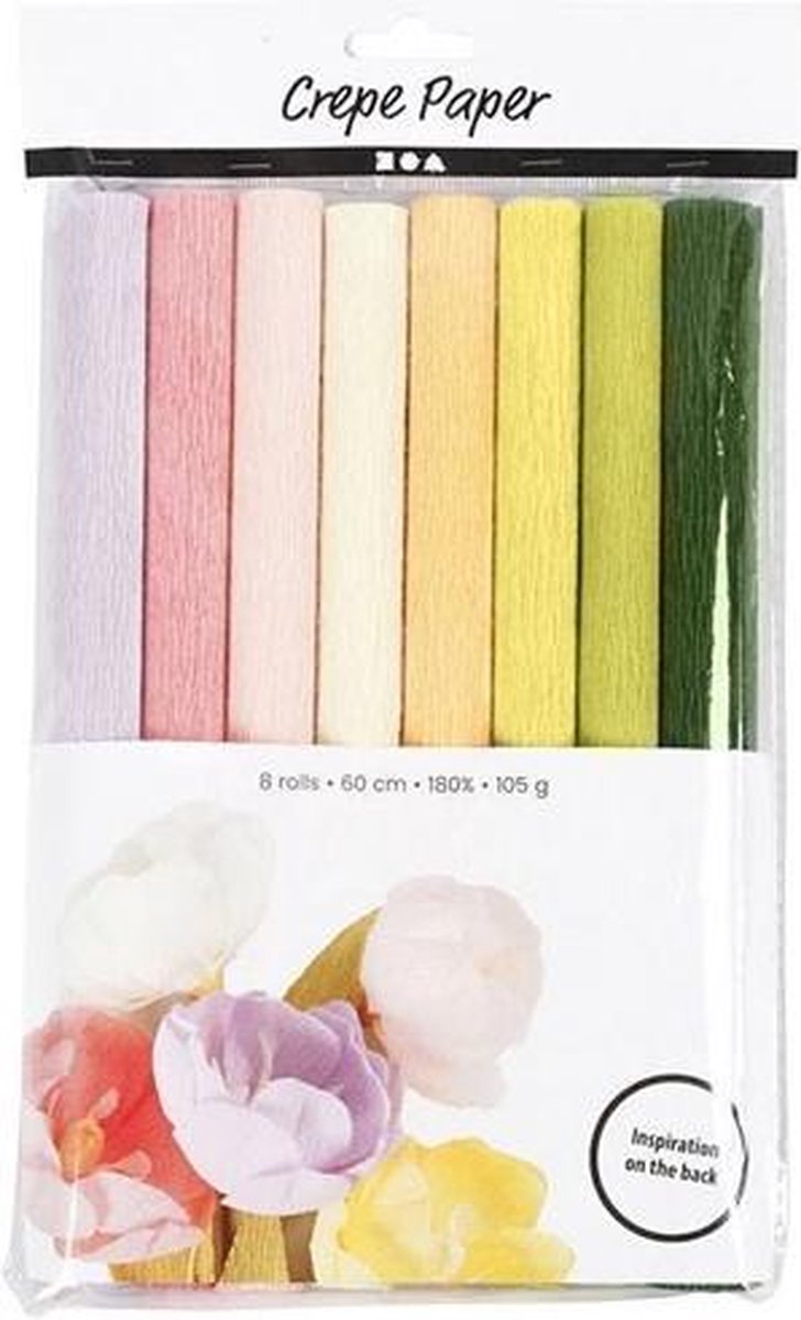 Creativ firma crepe papir pastelfarver, 8 ark
