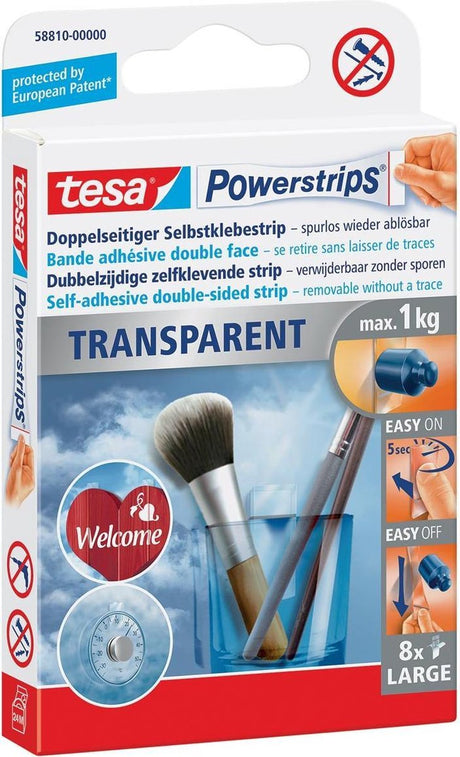 Tesa powerstrips® transparente store - selvklæbende strimler - 8 dele - op til 1 kg bæreevne - usynlig montering uden boring
