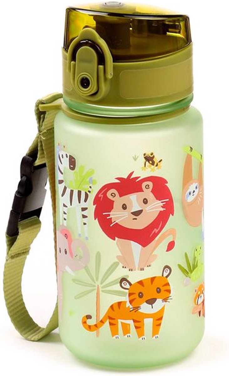 Puckator drikkeflaske barn - soniverse - vilde dyr - pop top - ecozen - 17x6,5x6,5cm - 350ml