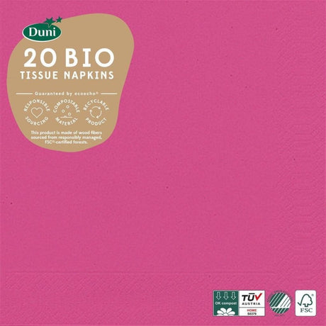 Duni servietter økologiske 3-lags 33 x 33 cm papirfuchsia 20 stk.
