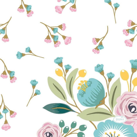 Duni servietter blomstrer 3-lags 24 x 24 cm pink blå 20 stk.