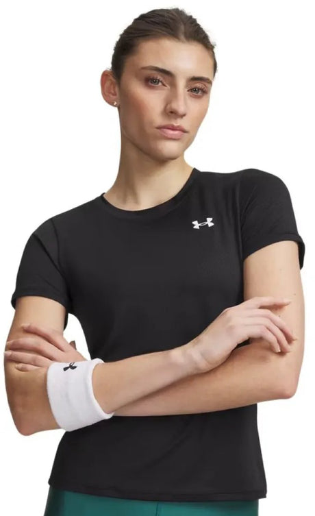 Under armour tech mesh ss-blk dames sportshirt - zwart - wit
