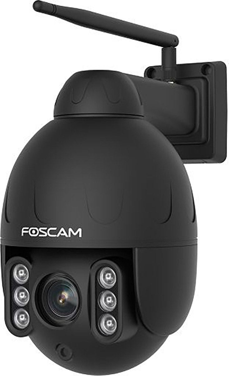 Foscam SD4 udendørs sikkerhedskamera - 4MP PTZ IP-kamera - 4x optisk zoom - dual-band WiFi - 2-vejs lyd - nattesyn 50m - persongenkendelse - IP66 - Alexa Google Assistant - sort