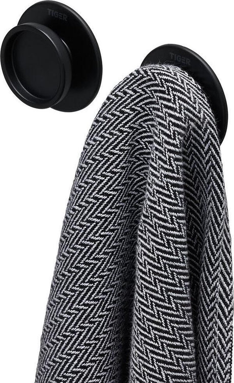 Tiger tess - handdoekhaken - zelfklevend - 3m tape - zwart (2 stuks)
