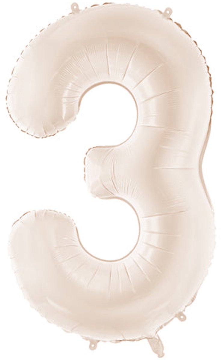 Partydeco fluwelen folieballon cijfer 3 in beige 86cm