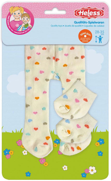 Heless dukke tights med sokker og hjertekonfetti, 28-35 cm